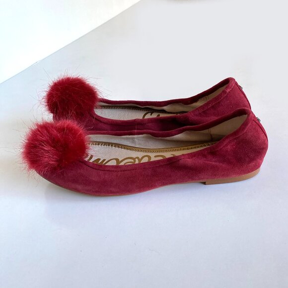 Sam Edelman Farina Red Suede Ballet Pom Pom Flats Size 8 - Picture 1 of 11
